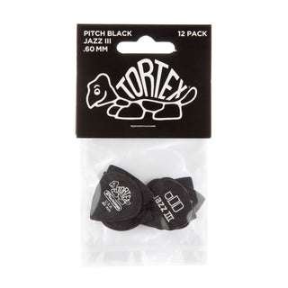 Dunlop 482P060 Tortex Pitch Black Jazz III Pick 0.60mm (12-Pack)