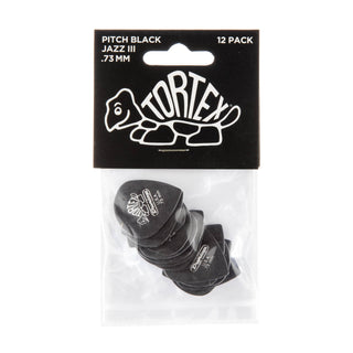 Dunlop 482P073 Tortex Pitch Black Jazz III Pick 0.73mm (12-Pack)