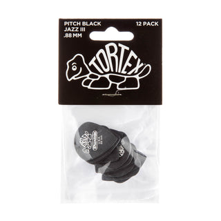 Dunlop 482P088 Tortex Pitch Black Jazz III Pick 0.88mm (12-Pack)