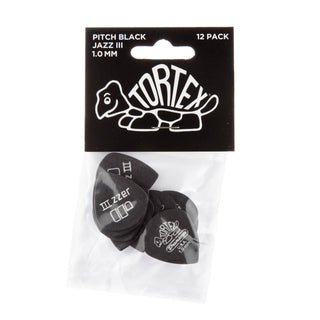 Dunlop 482P100 Tortex Pitch Black Jazz III Pick 1.0mm (12-Pack)