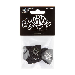 Dunlop 482P114 Tortex Pitch Black Jazz III Pick 1.14mm (12-Pack)