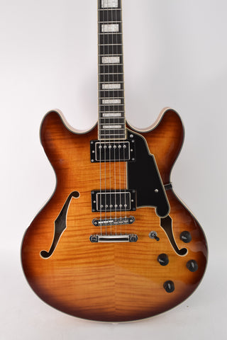 Used D'Angelico Premier DC Semi-Hollow Double Cutaway with Stop-Bar Tailpiece - Dark Iced Tea Burst