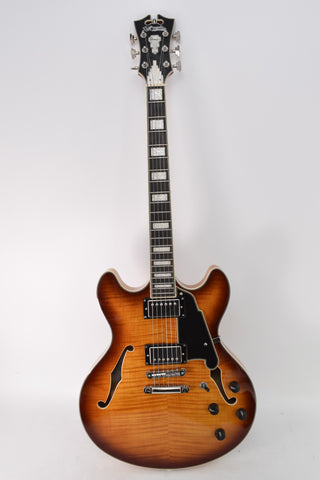 Used D'Angelico Premier DC Semi-Hollow Double Cutaway with Stop-Bar Tailpiece - Dark Iced Tea Burst