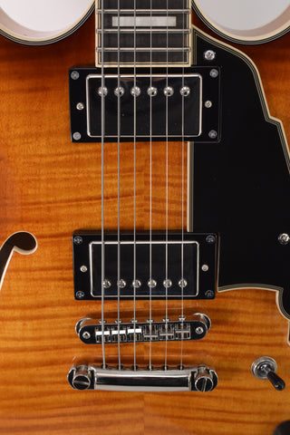 Used D'Angelico Premier DC Semi-Hollow Double Cutaway with Stop-Bar Tailpiece - Dark Iced Tea Burst