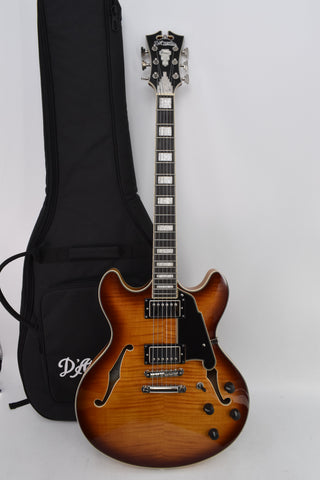Used D'Angelico Premier DC Semi-Hollow Double Cutaway with Stop-Bar Tailpiece - Dark Iced Tea Burst