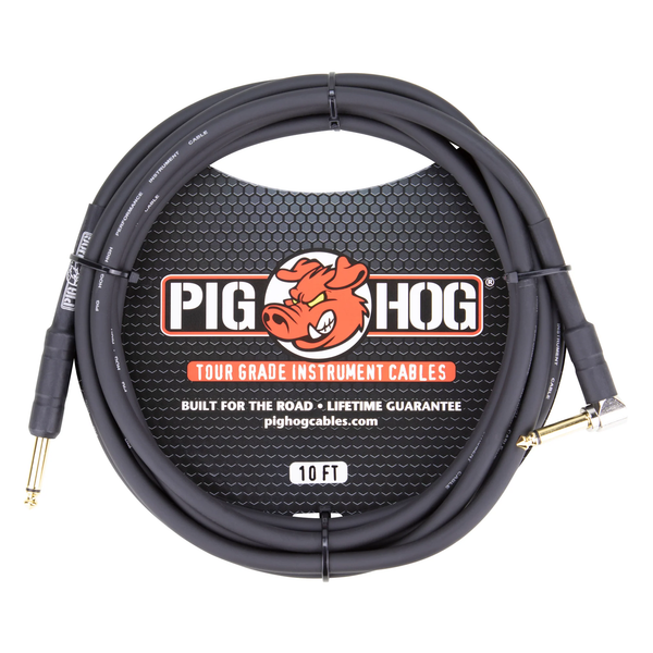 Pig Hog 10ft 1/4" -1/4" Right Angle 8mm Instrument Cable
