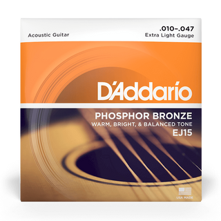 D'Addario EJ15 Phosphor Bronze Acoustic Guitar Strings - Extra Light 10-47