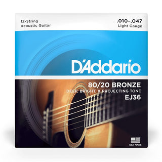D'Addario EJ36 12-String 80/20 Bronze Acoustic Strings - Light 10-47