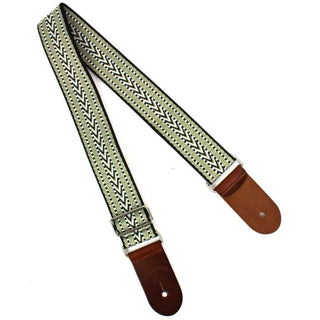 Walker and Williams: H-33 Vintage Series Green, Gold, & Black Woven Kaleidoscope Strap With Leather Ends