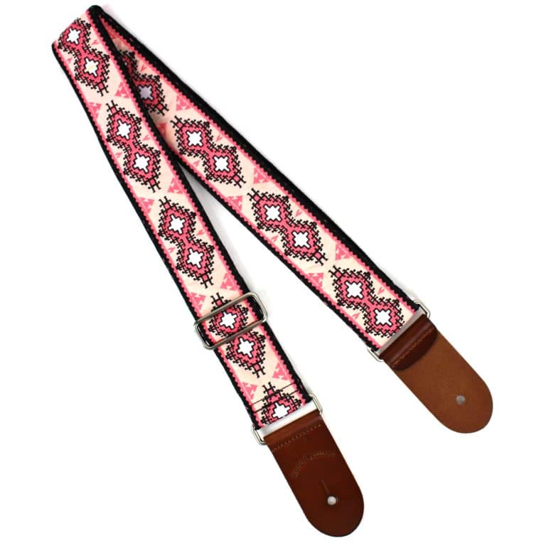 Walker and Williams: H-35 Vintage Series Bright Pink & White Southwest Diamond Design With Thick Leather Ends
