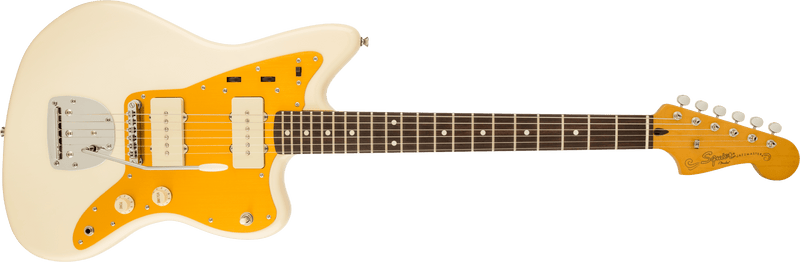 Squier J Mascis Jazzmaster - Gold Anodized Pickguard - Vintage White with Fender Deluxe Molded Case