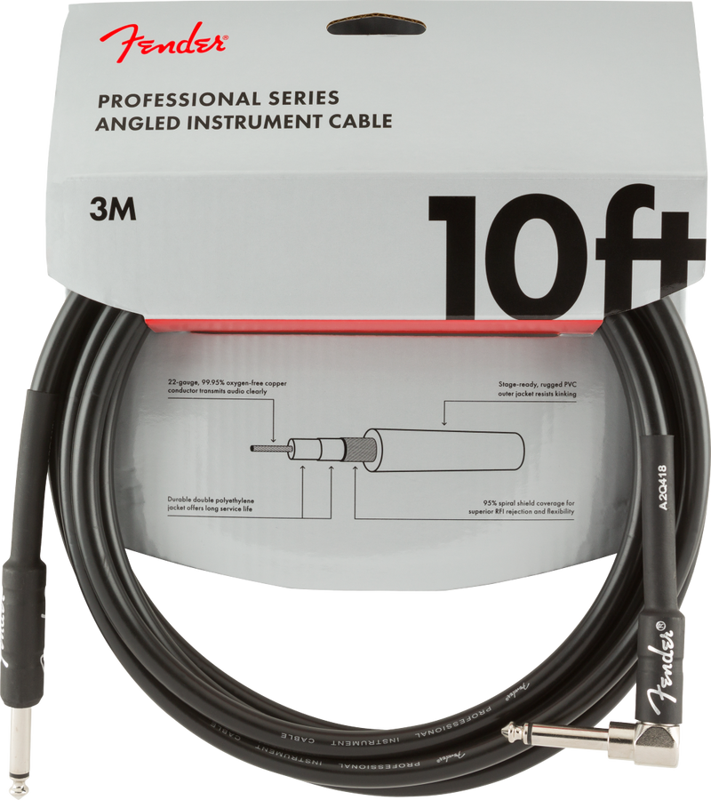 Fender Professional Series Instrument Cable Straight-Angle 10' - Black