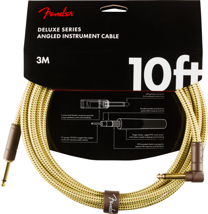 Fender Deluxe Series Instrument Cable Straight-Angle 10' - Tweed