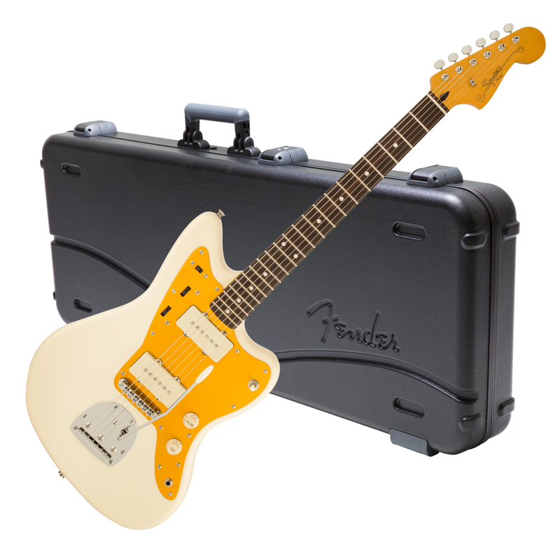 Squier J Mascis Jazzmaster - Gold Anodized Pickguard - Vintage White with Fender Deluxe Molded Case