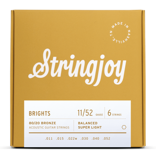 Stringjoy Brights - Super Light Gauge (11-52) 80/20 Bronze Acoustic Guitar Strings
