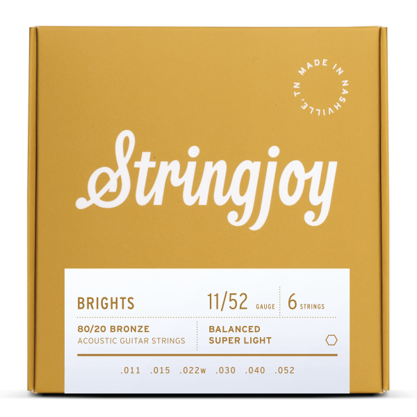 Stringjoy Brights - Super Light Gauge (11-52) 80/20 Bronze Acoustic Guitar Strings