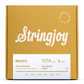 Stringjoy Brights - Light Gauge (12-54) 80/20 Bronze Acoustic Guitar Strings