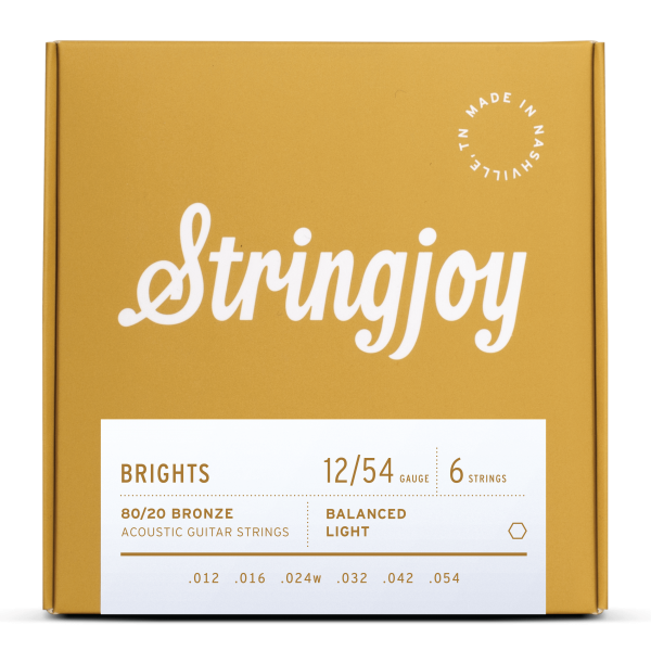 Stringjoy Brights - Light Gauge (12-54) 80/20 Bronze Acoustic Guitar Strings