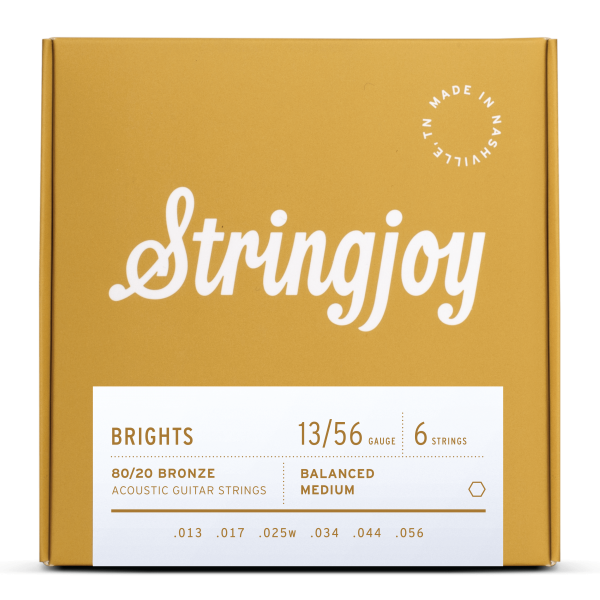 Stringjoy Brights - Medium Gauge (13-56) 80/20 Bronze Acoustic Guitar Strings