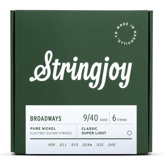 Stringjoy Broadways - Classic Super Light Gauge (9-40) Pure Nickel Electric Guitar Strings