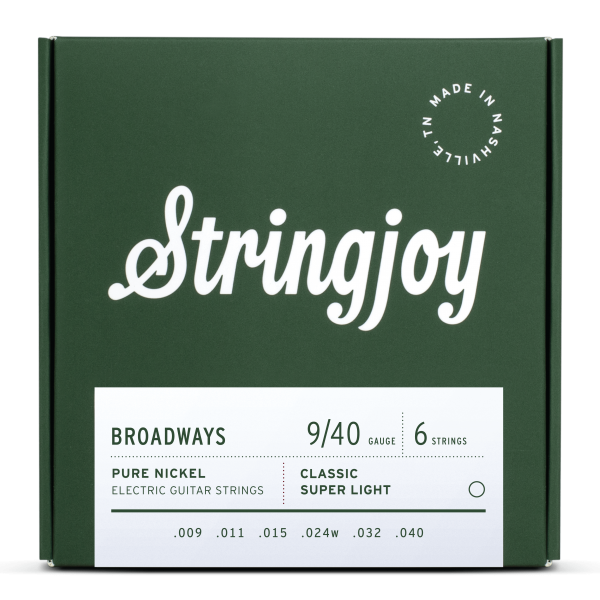 Stringjoy Broadways - Classic Super Light Gauge (9-40) Pure Nickel Electric Guitar Strings