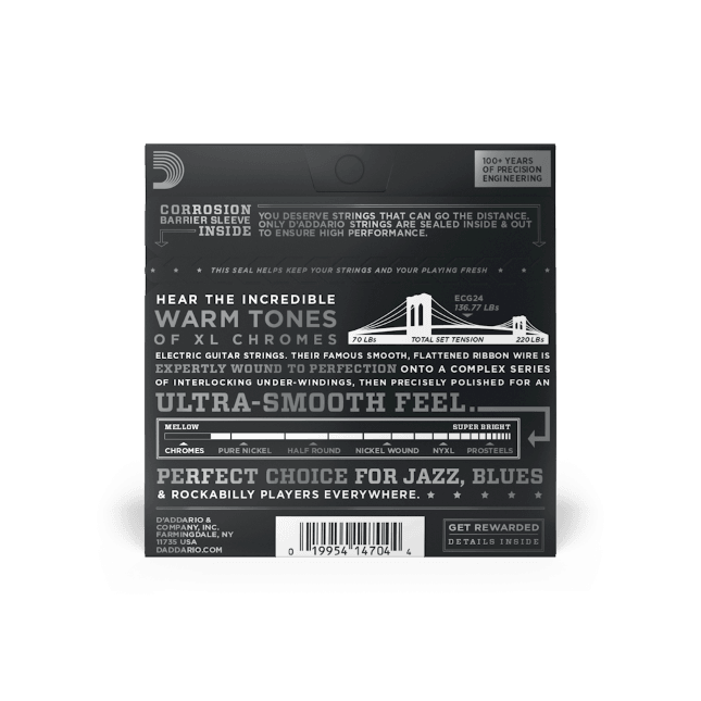 D'Addario ECG24 Chromes Flat Wound Electric Guitar Strings, Jazz Light, 11-50 - Safe Haven Music