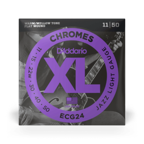 D'Addario ECG24 Chromes Flat Wound Electric Guitar Strings, Jazz Light, 11-50 - Safe Haven Music