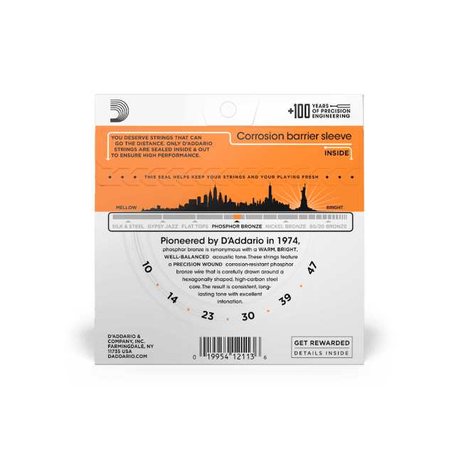 D'Addario EJ15 Phosphor Bronze Acoustic Guitar Strings, Extra Light, 10-47 - Safe Haven Music