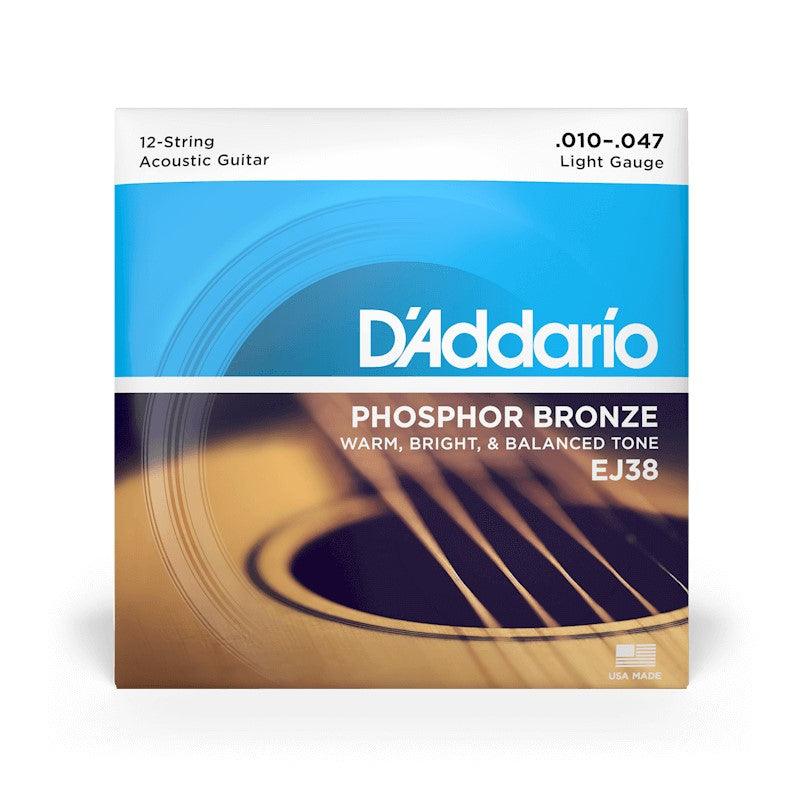 D'Addario EJ38 12-String Phosphor Bronze Acoustic Guitar Strings, Light, 10-47 - Safe Haven Music