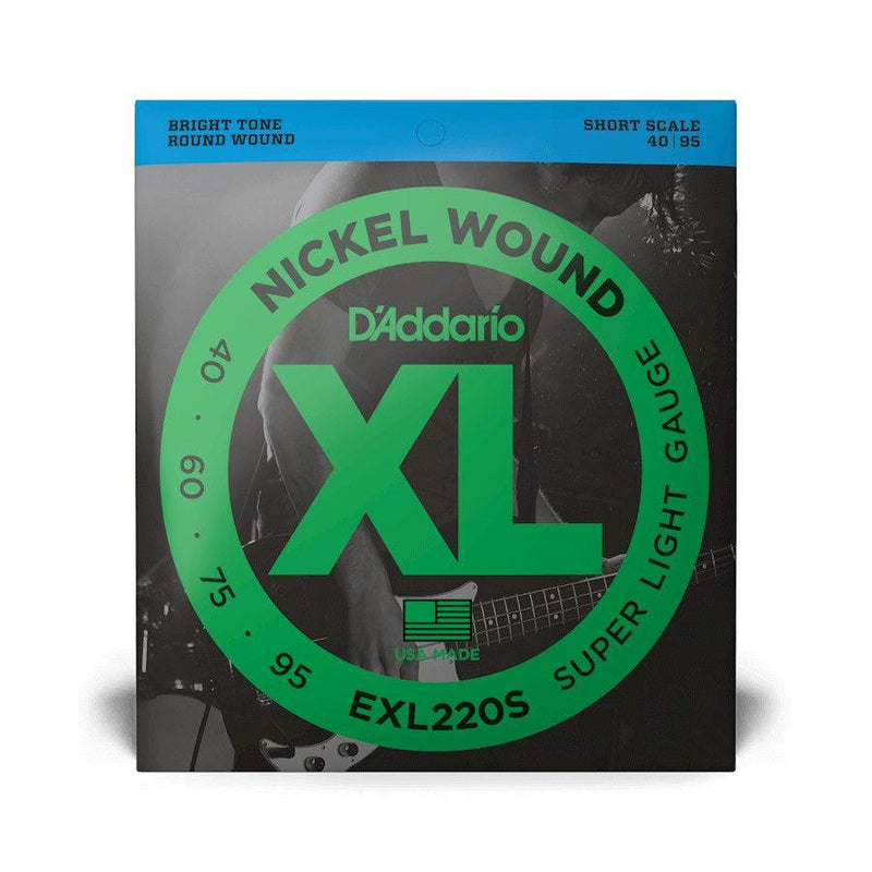 D'Addario EXL220S Nickel Wound Bass Guitar Strings, Super Light, 40-95, Short Scale - Safe Haven Music