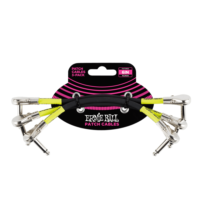 Ernie Ball 6" Flat Angle  Flat Angle Patch Cable 3 Pack - Black - Safe Haven Music