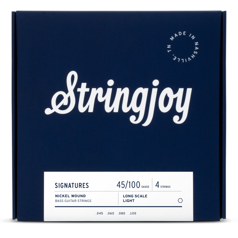 Stringjoy Light Gauge (45-100) 4 String Long Scale Nickel Wound Bass Guitar Strings