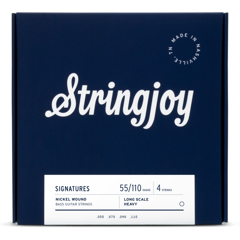Stringjoy Heavy Gauge (55-110) 4 String Long Scale Nickel Wound Bass Guitar Strings