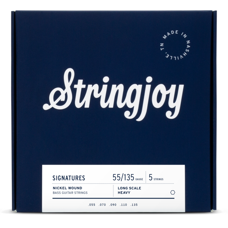 Stringjoy Heavy Gauge (55-135) 5 String Long Scale Nickel Wound Bass Guitar Strings