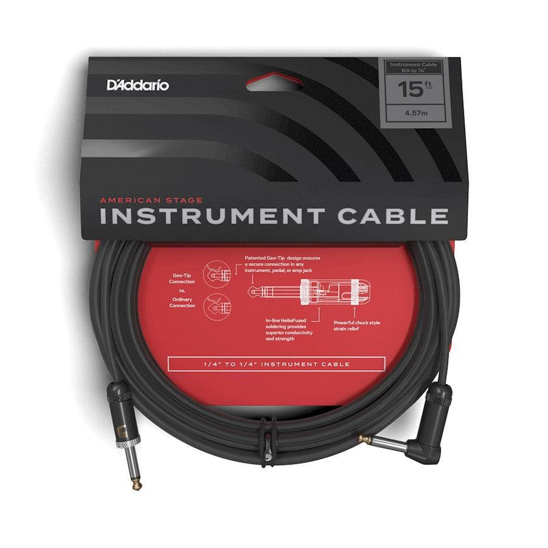 D'Addario American Stage Instrument Cable, Right to Straight, 15 feet - Safe Haven Music