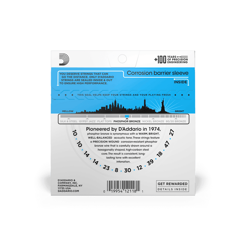 D'Addario EJ38 12-String Phosphor Bronze Acoustic Guitar Strings, Light, 10-47 - Safe Haven Music