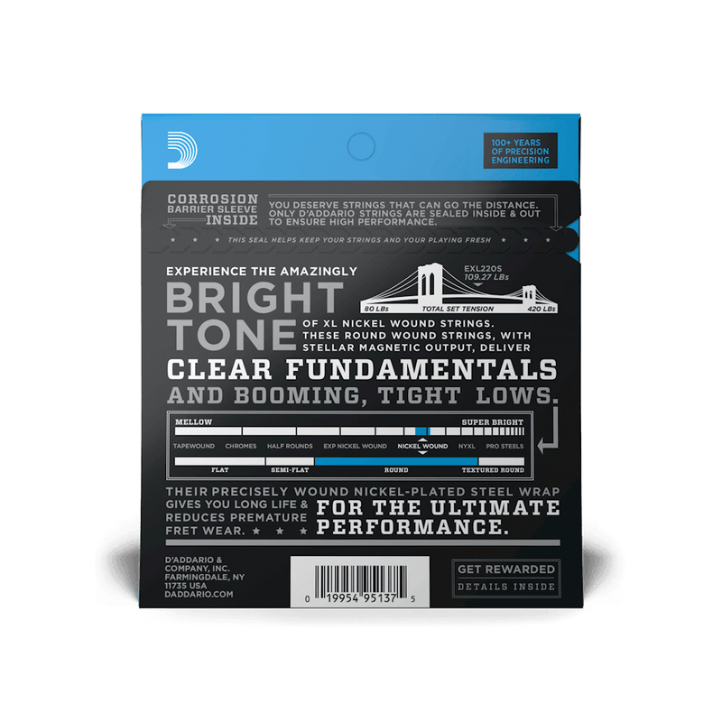 D'Addario EXL220S Nickel Wound Bass Guitar Strings, Super Light, 40-95, Short Scale - Safe Haven Music