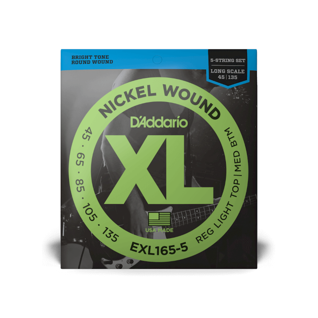 D'Addario 45-135 Regular Light Top/Medium Bottom 5-String, Long Scale, XL Nickel Bass Strings
