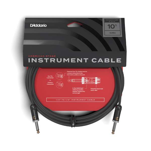 D'Addario American Stage Instrument Cable, 10 feet - Safe Haven Music