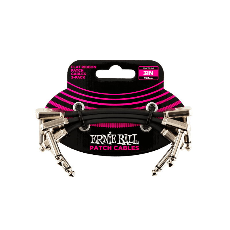 Ernie Ball 3" Flat Ribbon Patch Cable 3-Pack - Black - Safe Haven Music