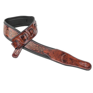 Walker and Williams GB-101 Bourbon Brown Padded Leather Strap with Live Oak Pattern - Safe Haven Music